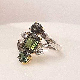 2.68 Carat Total Green Tourmaline and Diamond Cocktail Ring in 18 Karat Gold