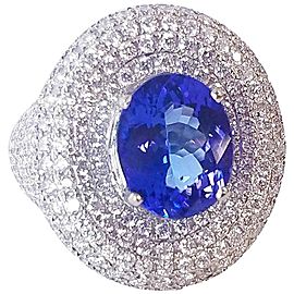 4.10 Carat Oval Tanzanite and Diamond Cocktail Ring in 18 Karat White Gold