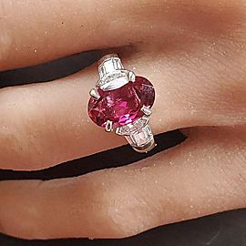 2.58 Carat Oval Rubelite and Diamond Cocktail Ring in Platinum