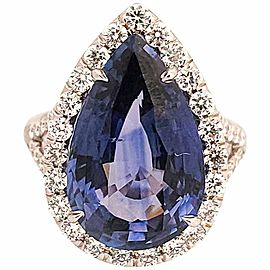 GIA Certified 11.24 Carat Pear Shape Blue Sapphire and Diamond Ring in 18K Gold