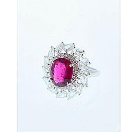 3.17 Carat Oval Rubelite and Diamond Cocktail Ring in 18 Karat White Gold