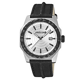 Roberto Cavalli Silver Black Calfskin Leather RV1G018L0046 Watch