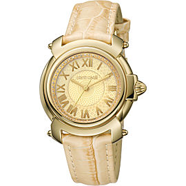 Roberto Cavalli Gold Cream Calfskin Leather RV1L005L0016 Watch