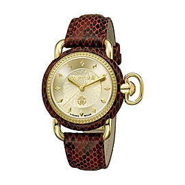 Roberto Cavalli Champagne Dark Red Calfskin Leather RV1L017L0056 Watch