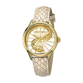 Roberto Cavalli MOP Beige Calfskin Leather RV1L036L0026 Watch