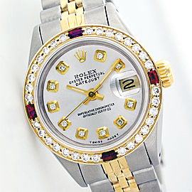 Rolex Datejust Silver Diamond And Ruby Ladies Watch