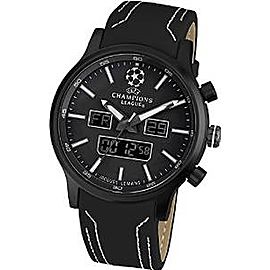 Jacques Lemans U40G UEFA Champions League Chronograph Black Leather Strap Mens Watch