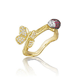 18K Gold Wonderland Stackable Lady Bug and Butterfly Ring