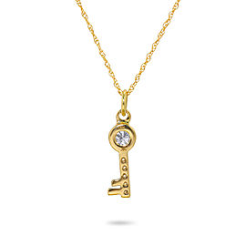 18K Yellow Gold with White Diamonds Key Pendant Necklace