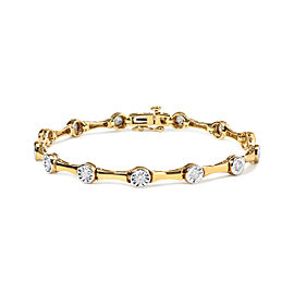 10K Yellow Gold Plated .925 Sterling Silver 1.0 Cttw Miracle Set Diamond Bezel Style Station Link Bracelet (H-I Color, I3 Clarity) - Size 7"