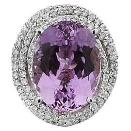 15.42 Carat Kunzite 14K White Gold Diamond Ring