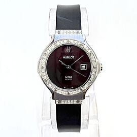 HUBLOT MDM Quartz Steel 28mm DIAMOND Watch Burgundy Dial