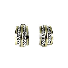 David Yurman Sterling Silver and 18K Yellow Gold Bamboo Semi Hoop Earrings