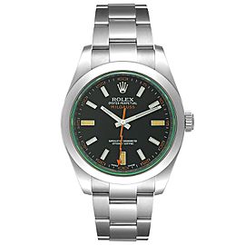 Rolex Milgauss Black Dial Green Crystal Steel Mens