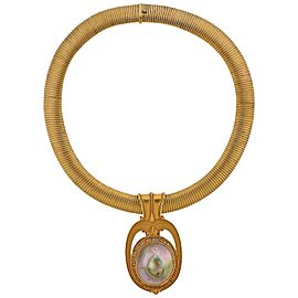 English Victorian Antique Blister Pearl Gold Pendant Necklace