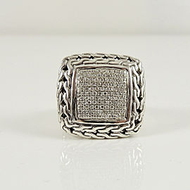 John Hardy Sterling Silver 18K .85tcw Large Classic Chain Pave Diamond Ring