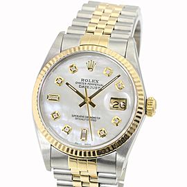 White Mop Mens Datejust 2tone Diamond Dial Fluted Bezel 36mm Watch