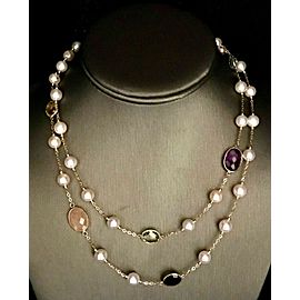 Pearl Quartz Topaz Necklace 14k Gold 7.5 mm 35.75" Italy Certified $3,490 820429