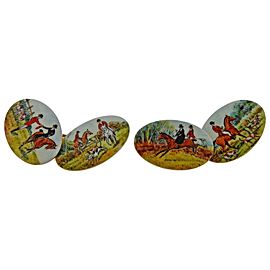 English Enamel Gold Equestrian Cufflinks