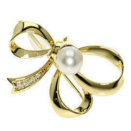 MIKIMOTO 18k Yellow Gold Pearl Diamond Brooch LXGQJ-1218