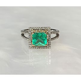 14K White Gold Square Shape Emerald Diamond Ring