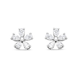 True 18K White Gold 1 1/2 Cttw Round and Pear-Cut Diamond Flower Petal Stud Earring (F-G Color, VS1-VS2 Clarity)