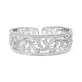 18K White Gold 3 1/4 Cttw Pave Diamond Openwork Floral Filigree Swirl Bangle Cuff Bracelet (H-I Color, VS2-SI1 Clarity)