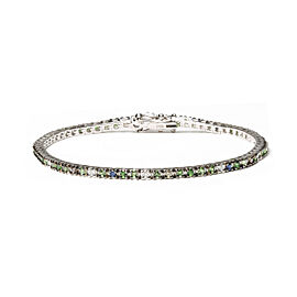 True 18K White Gold 3/8 Cttw Diamond with Blue Sapphire and Green Tsavorite Gemstone Multi-Colored Tennis Bracelet (Brown and G-H Color, SI1-SI2 Clarity) - Size 7"