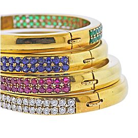 Diamond Sapphire Emerald Ruby Gold Bangle Bracelet Set of 4