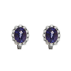 Oval Shape Sapphire Diamond Earrings in White Gold