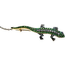 Victorian Demantoid Garnet and Diamond Lizard Gold Brooch