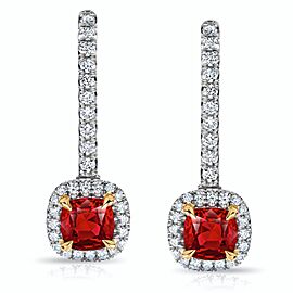 David Gross Ruby and Diamond Halo Drop Earrings