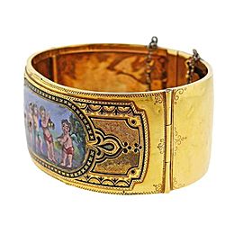 Antique Victorian Gold Hand Painted Porcelain Bracelet