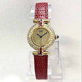 CARTIER VERMEIL COLISÈE Quartz Gold Plated Argent Watch ~1TCW DIAMONDS & Pink Sapphires