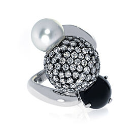 Piero Milano 18K White Gold Diamond And Pearl Ring