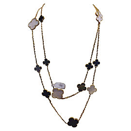 Van Cleef & Arpels 18K Yellow Gold MOP & Onyx 16 Motifs Alhambra Necklace VCARD79400