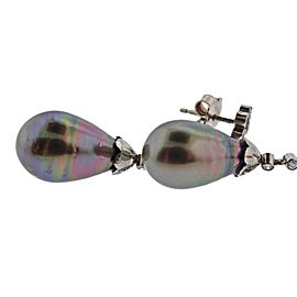 Tahitian Pearl Diamond Gold Drop Earrings