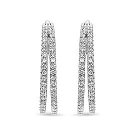 True 14K White Gold 1.00 Cttw Diamond Inside Out Double Row Split Criss Cross 3/4" Inch Hoop Earrings (F-G Color, SI1-SI2 Clarity)