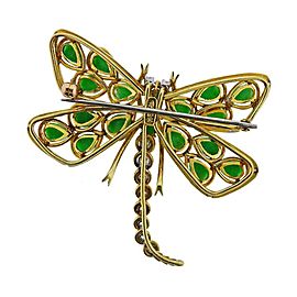 Gold Diamond Jade Dragonfly Brooch Pin