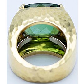 David Webb 18 Karat Yellow Gold and Platinum Green Tourmaline with Diamond Ring