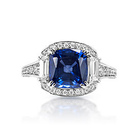 Daphne Carat Vintage Inspired with Step Cut Blue Sapphire Ring in 18K White Gold