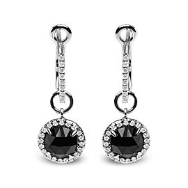 18K White Gold 1/3 Cttw Diamond and 7mm Round Black Onyx Gemstone Halo Dangle Hoop Earrings (G-H Color, SI1-SI2 Clarity)