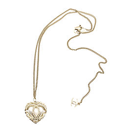 Chanel Gold-Tone Metal & Simulated Glass Pearl Heart Necklace