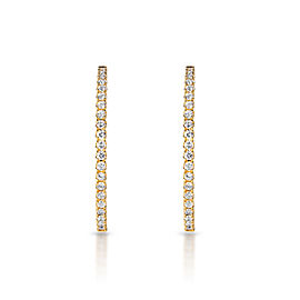 True 3 Carat Diamond Hoop Slim Round Brilliant Earrings in 14k Yellow Gold