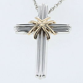 TIFFANY & Co 925 Silver And 18k Yellow Gold Signature cross Necklace