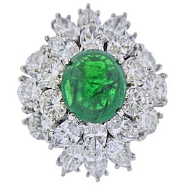 Emerald Cabochon Diamond Platinum Cocktail Ring