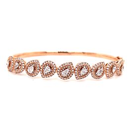 Pear Cut Halo Diamond Oval Bangle Bracelet in 14K Rose Gold