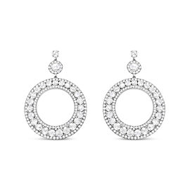 True 18K White Gold 10 7/8 Cttw Round Pave-Set Diamond Openwork Circle Wreath Hoop Dangle Drop Stud Earrings (SI1-SI2 Clarity, G-H Color)