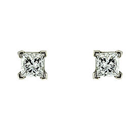 14k White Gold Princess Cut Stud Earrings