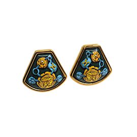 Hermes Cloisonne And Palladium Enamel Clip Earrings